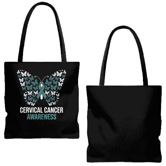 Cervical Cancer Awareness Butterfly Design Tote Bags (AOP)