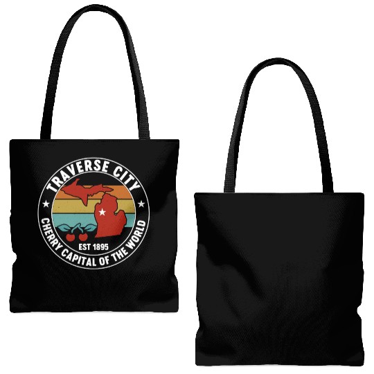 Traverse City Michigan Retro Cherry Capital Tote Bags (AOP)
