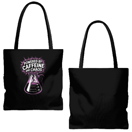 Powered by Caffeine and Chaos Funny Energy Quote Tote Bags (AOP)