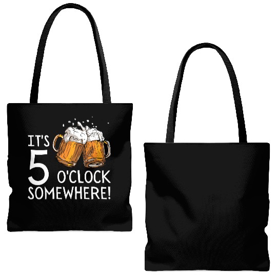 It's 5 O'clock Somewhere Beer Drinks Happy Hour Tote Bags (AOP)
