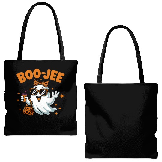 Boo-Jee Ghost Cute Leopard Print Halloween Boojee Tote Bags (AOP)