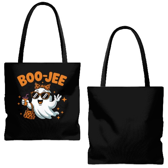 Boo-Jee Ghost Cute Leopard Print Halloween Boojee Tote Bags (AOP)