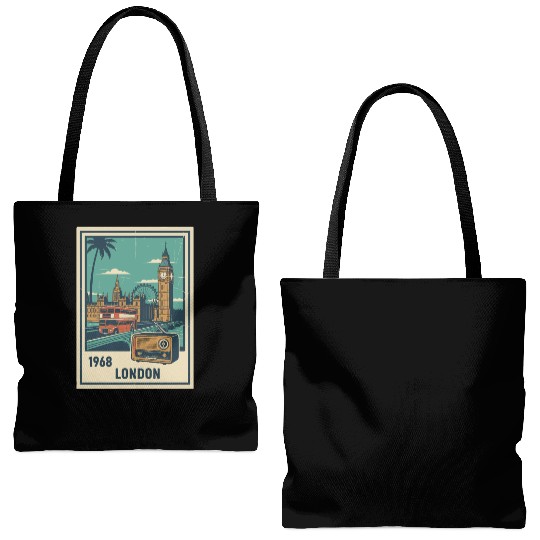 Vintage London 1968 Retro Travel Poster Tote Bags (AOP)