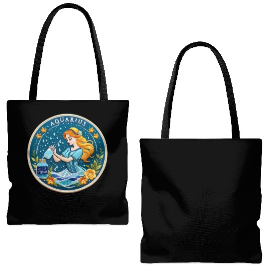 Aquarius Stylish Watercolor Zodiac Illustration Tote Bags (AOP)
