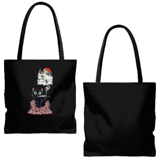 Black Cat Smoking Cigarette Catzilla Tote Bags (AOP)