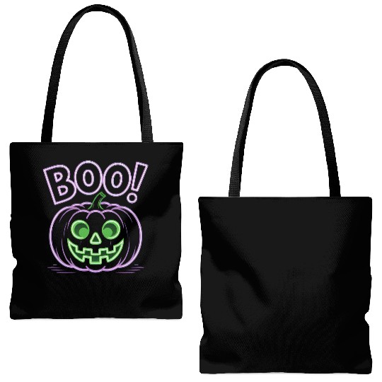 Neon Jack-O-Lantern Halloween Design Tote Bags (AOP)