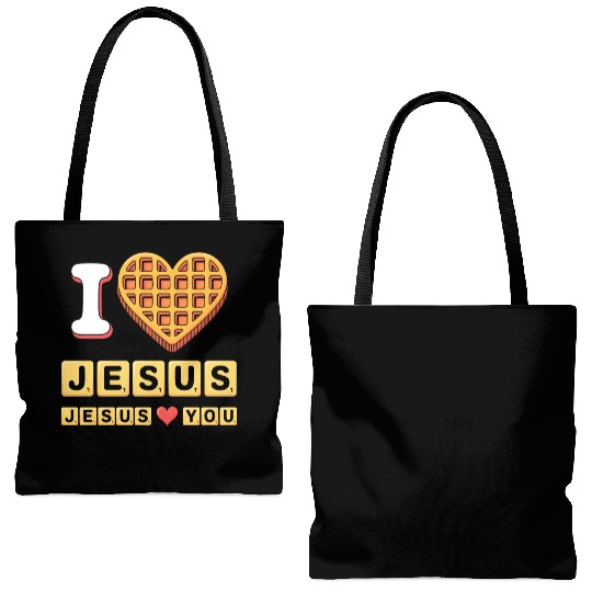 I Love Jesus Christian Breakfast Waffle Heart Tote Bags (AOP)