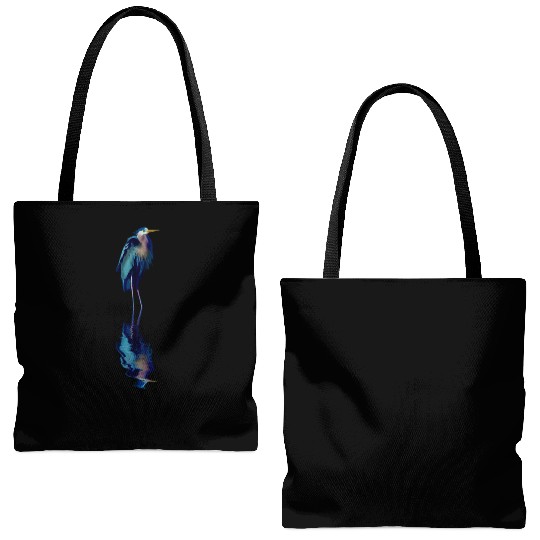 Great Blue Heron Stands Reflected Tote Bags (AOP)