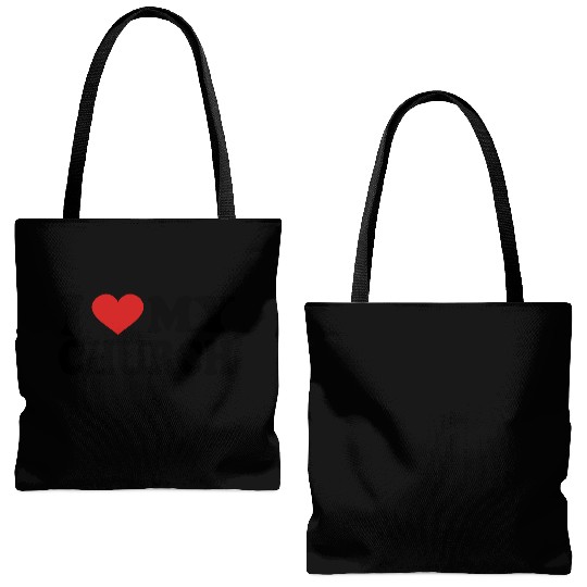 I Love my church Tote Bags (AOP)