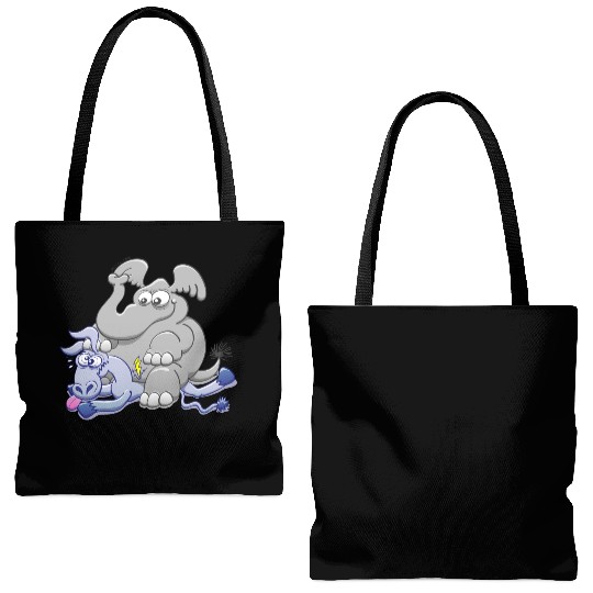 Elephant Sitting on Donkey and Squashing it Tote Bags (AOP)