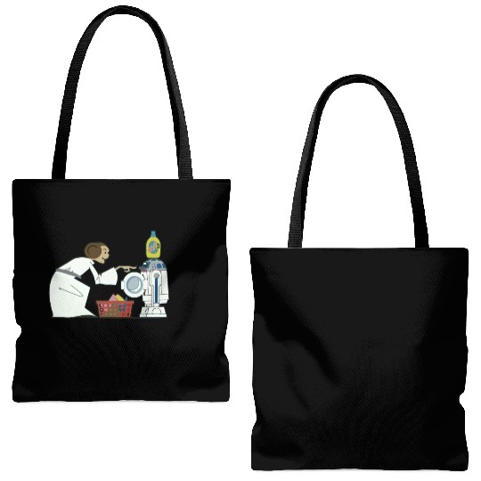 Funny Star Wars r2d2 and Leia comic Tote Bags (AOP)