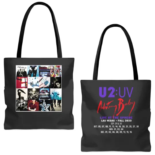 U2 Rock Band Warning Baby Live at Sphere Las Vegas Tour 2023 Tote Bags (AOP)