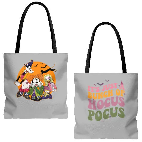 Retro Funny Minnie Daisy Clarabelle Cosplay Pocus Sanderson Sisters Tote Bags (AOP), Disney Witch Movie Tote Bags (AOP), Disney Halloween Tote Bags (AOP), Disneyland Tote Bags (AOP)