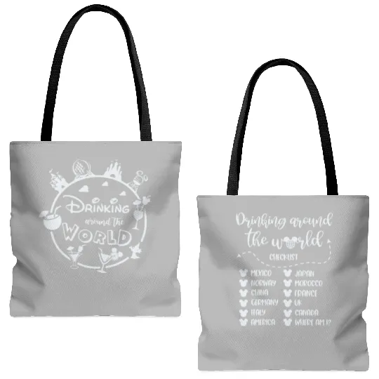 Drinking around the world checklist Disney Tote Bags (AOP) Tote Bags (AOP), Plus Size Disney Tote Bags (AOP)