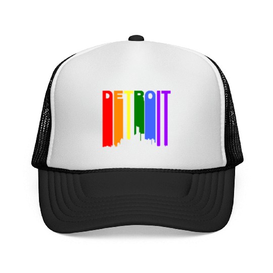 Detroit Michigan Gay Pride Rainbow Skyline Trucker Caps