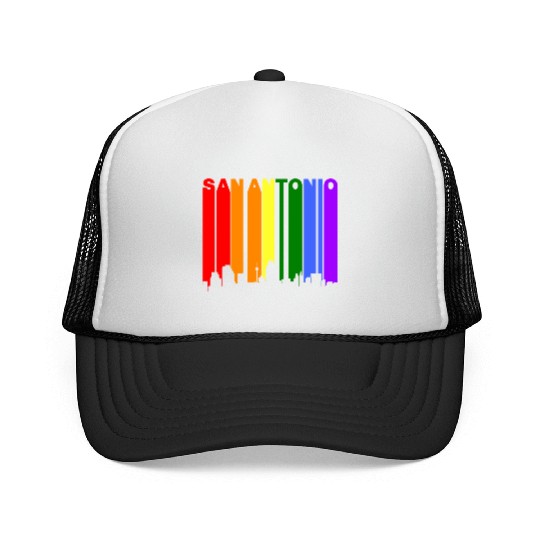 San Antonio Texas Gay Pride Rainbow Skyline Trucker Caps