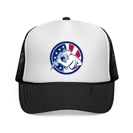 Zeus With Thunderbolt USA Flag Icon Trucker Caps