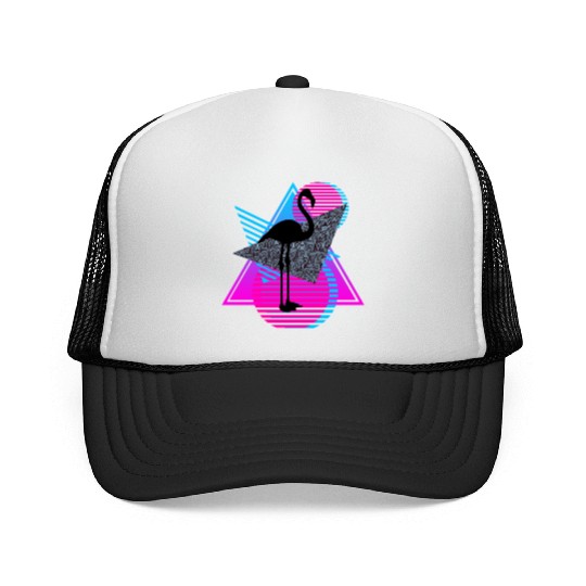 vaporwave aesthetics FLAMINGO 80s retro triangle Trucker Caps