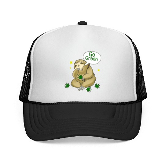 go green marijuana sloth Trucker Caps