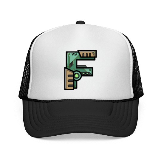 Initial letter character gift idea robot present F Trucker Caps