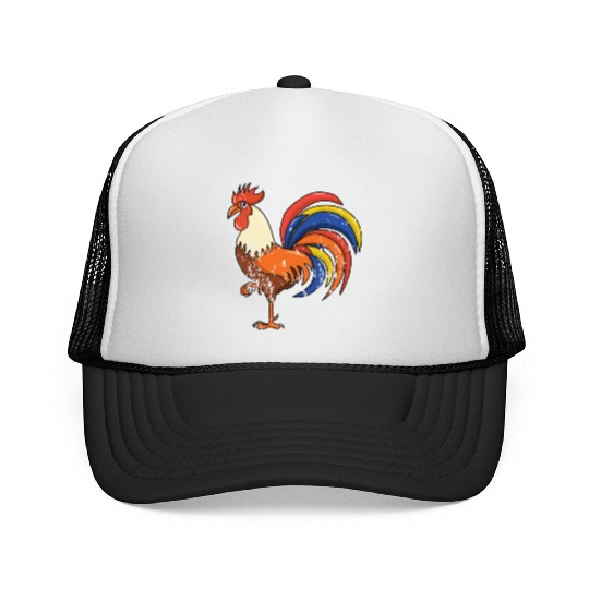 Retro Vintage Grunge Style Rooster Trucker Caps