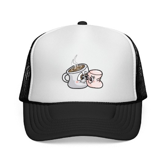 HOT CHOCOLATE AND MARSHMALLOW Love funny comic Trucker Caps