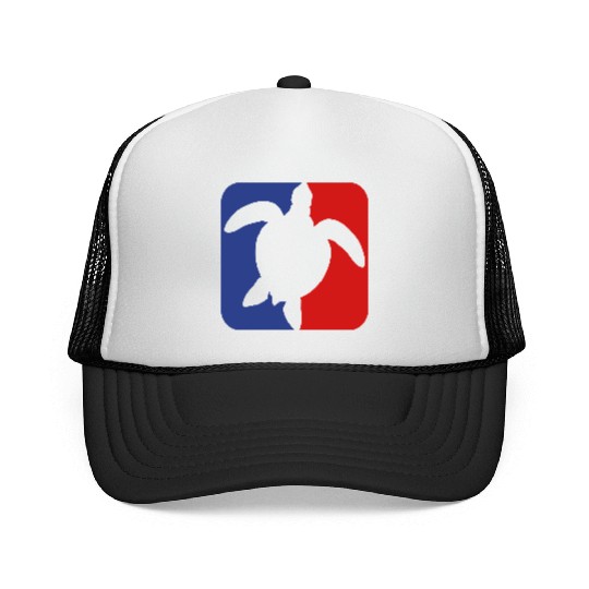 red blue square button sea turtle silhouette outli Trucker Caps