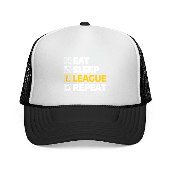 Eat Sleep League Repeat Bronze Master Legend LoL Trucker Caps