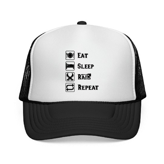 Eat sleep raid repeat world of warcraft present Trucker Caps