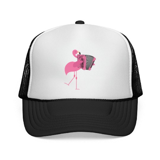 Cute Pink Flamingo Playing Accordion Musician Gift Trucker Caps
