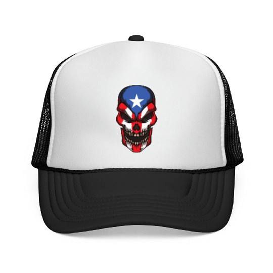 Puerto Rico Skull | Proud Boricua Flag Trucker Caps