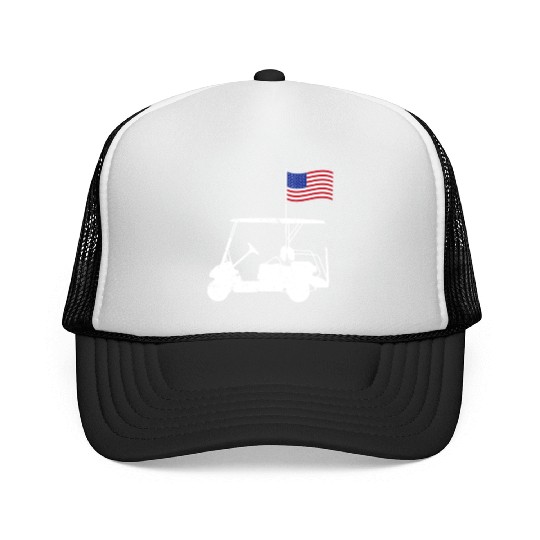 Funny Patriotic Golf Wear USA Flag Golf Cart Trucker Caps