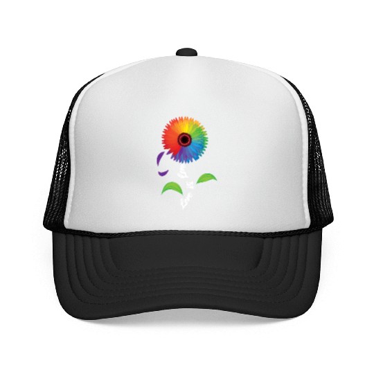 Love Is Love Wins Rainbow Flower LGBT Gay Pride Trucker Caps