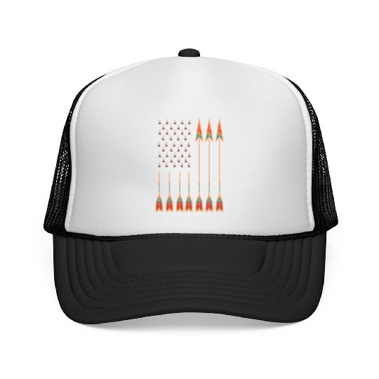 Native American Day with tents & arrows as US flag Trucker Caps