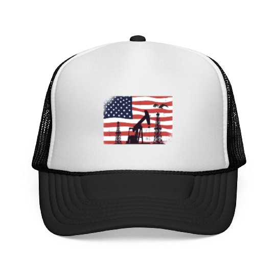 Oil Rig Worker Pump USA American Gas Oilfield Trucker Caps