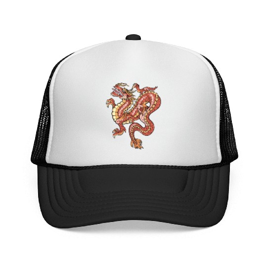 big red chinese dragon Trucker Caps