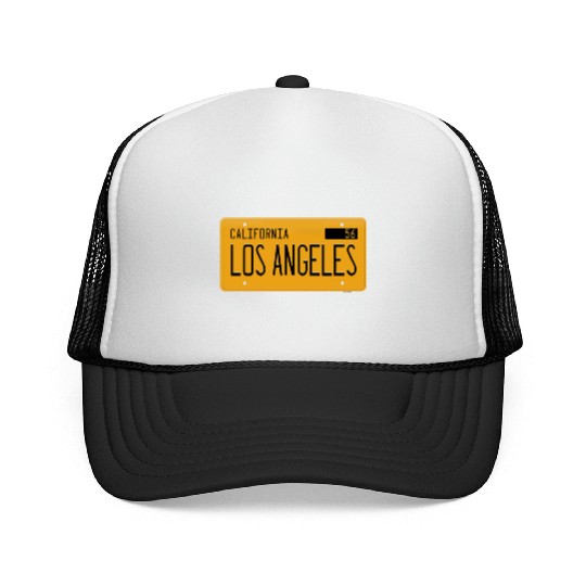 Los Angeles California 1956 yellow license plate Trucker Caps