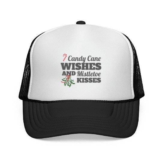 Candy Cane Wishes and Mistletoe Kisses Christmas Trucker Caps