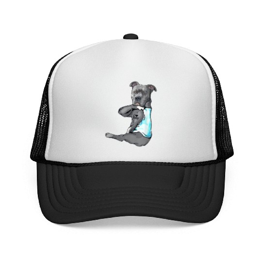 Funny Dog Pitbull I Love Dad Tattoo Trucker Caps Father