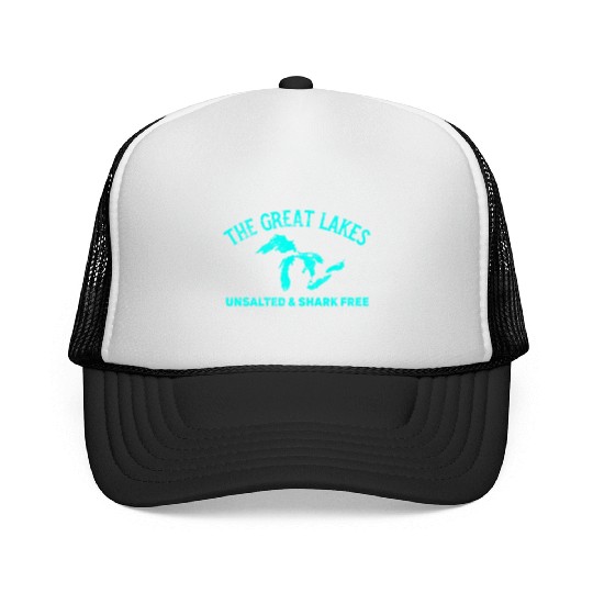 The Great Lakes Unsalted & Shark Free Michigan Gif Trucker Caps