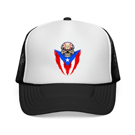 Puerto Rico Baseball Skull Trucker Caps