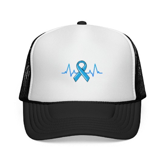 Prostate Cancer Fighter Heartbeat Trucker Caps Blue Ribbon