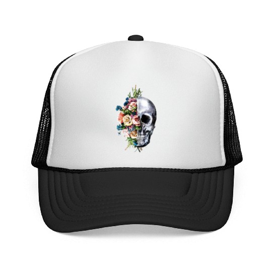 Womens Flower Skull Halloween Trucker Caps