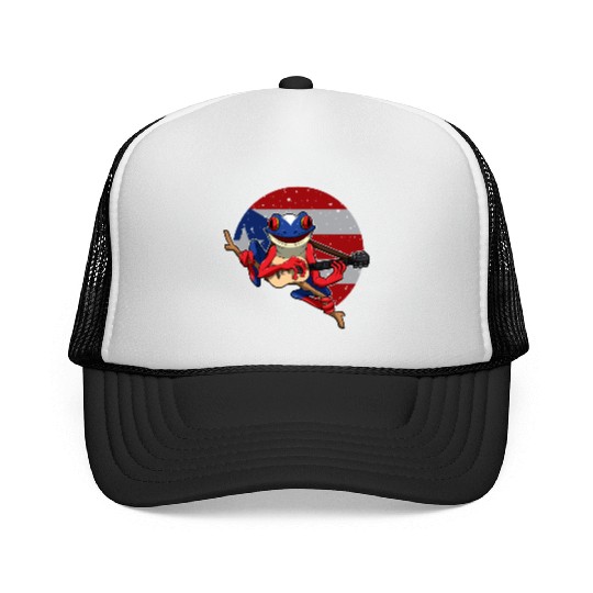 Guitar Playing Coqui Frog - Puerto Rico Animal Trucker Caps