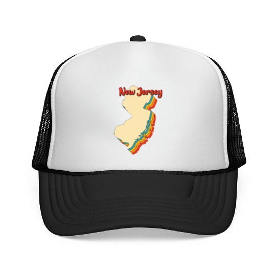 New Jersey Map Outline Vintage Retro Nj Home State Trucker Caps