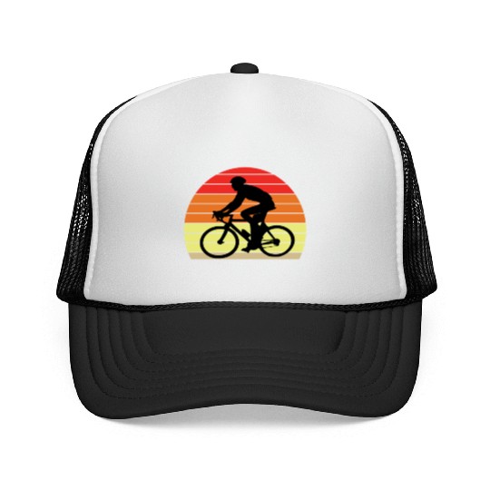 Retro sunset male cyclist Trucker Caps