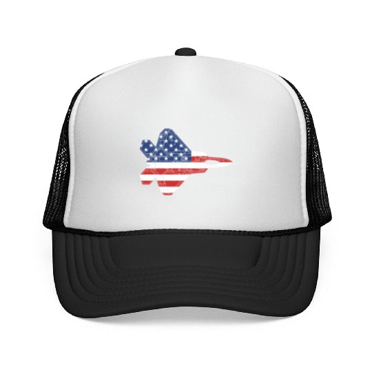 F-22 Raptor Fighter Jet Airplane American Flag F22 Trucker Caps