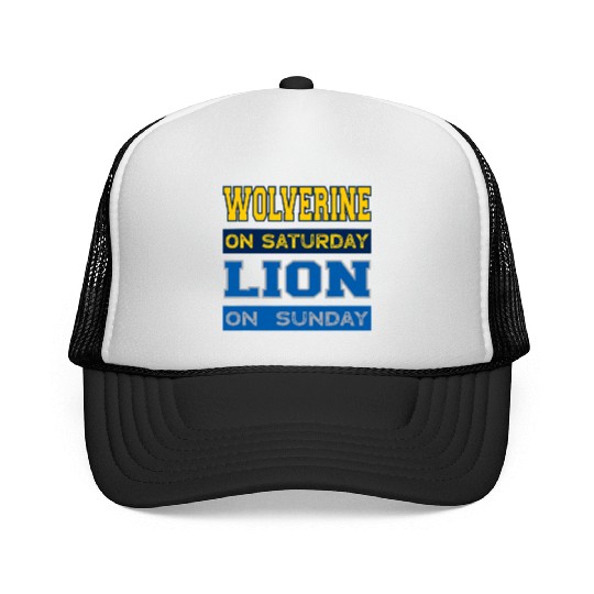 Wolverine on Saturday Lion on Sunday Detroit Trucker Caps