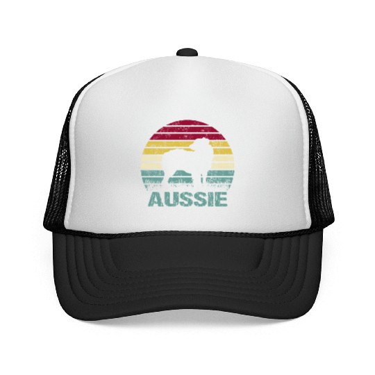 Aussie Australian Shepherd Retro Silhouette Trucker Caps