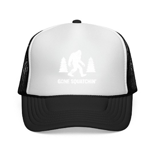 Gone Squatchin Bigfoot Sasquatch Distressed Trucker Caps